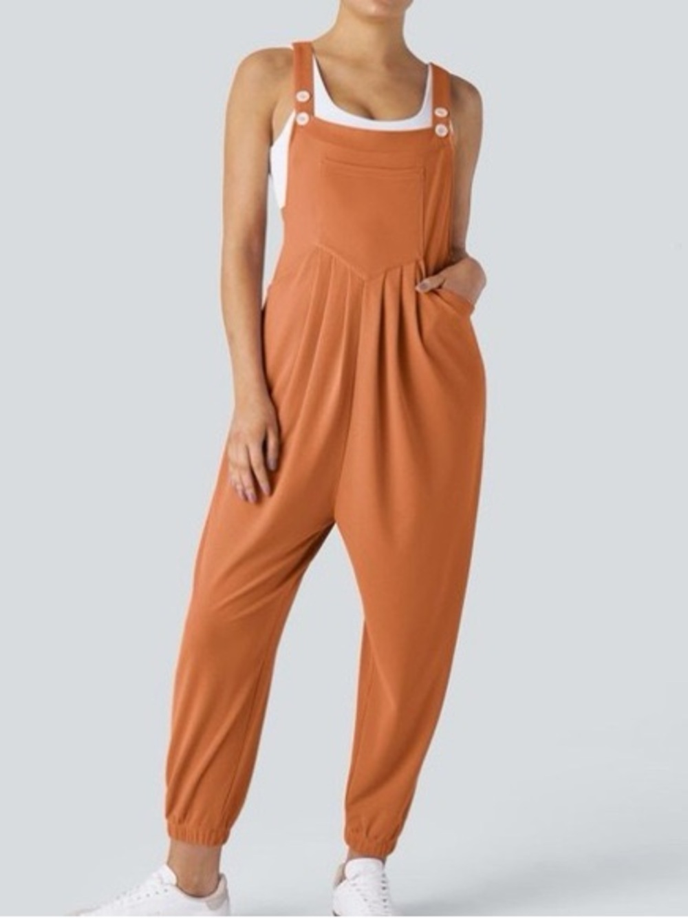 Halara Pumpkin Orange Jogger Jumpsuit Romper Fall Size large waffle